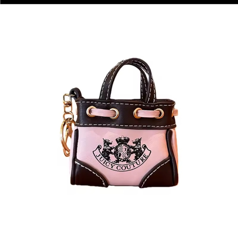 Juicy Couture Pink and Black Mini Tote Charm with Gold Hardware